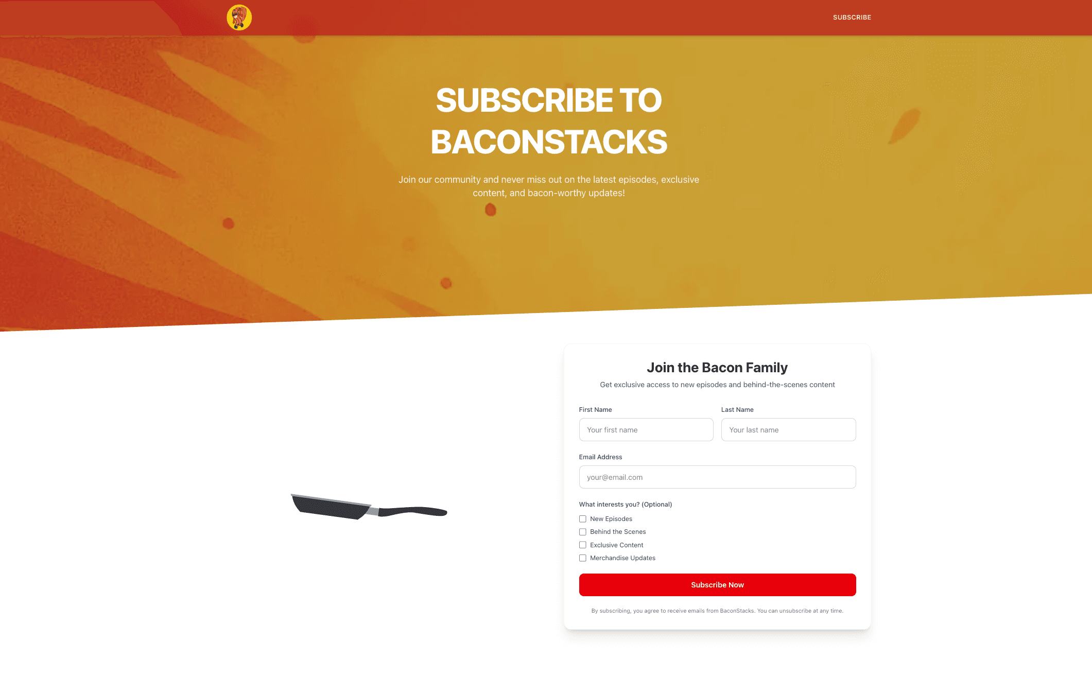 BaconStacks homepage section